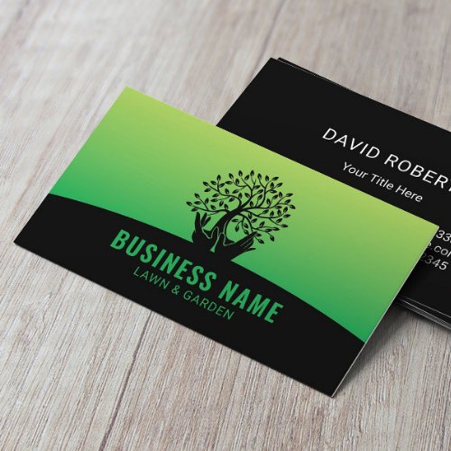 Lawn Care Hands Holding Tree Green Landscaping Business Card