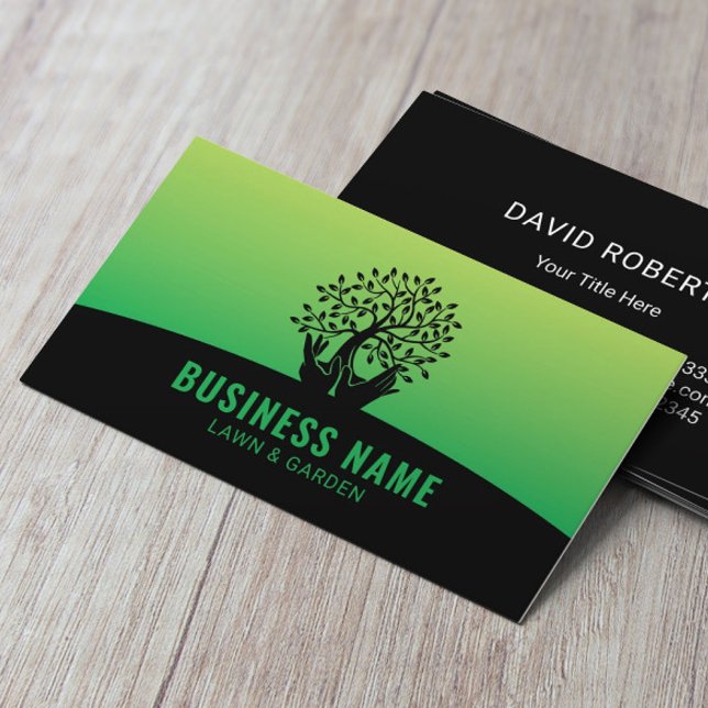 Lawn Care Hands Holding Tree Green Landscaping Business Card (Creator Uploaded)