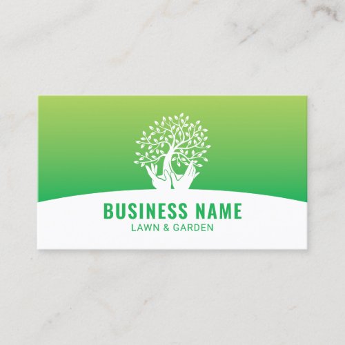 Lawn Care Hands Holding Tree Modern Landscaping Business Card