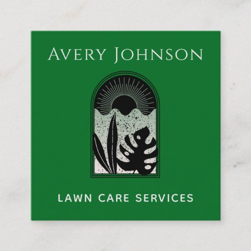 Lawn Care Landscaping Art Deco Modern Tropical  Square Business Card
