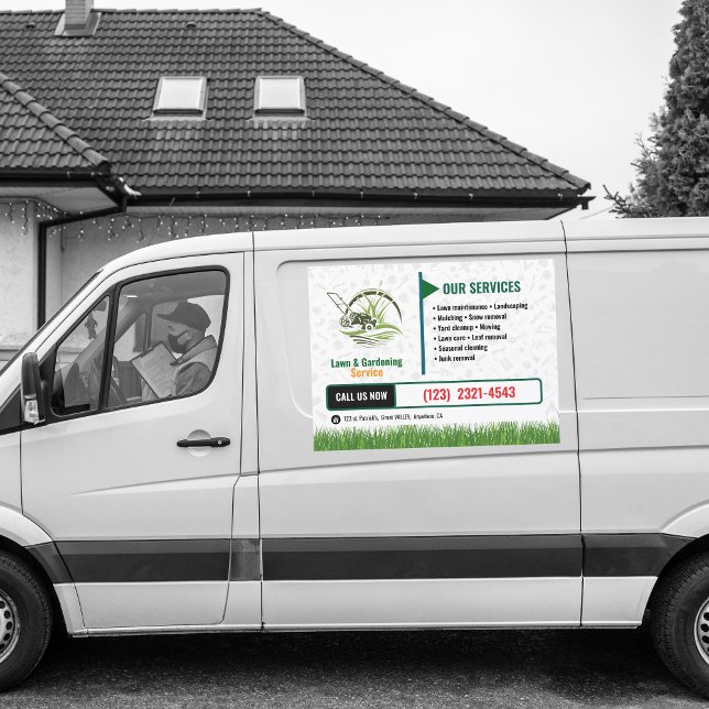 Lawn Care & Landscaping Car Magnet – Green & White (Professional White and Green Lawn Care & Landscaping)