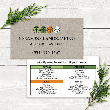 Lawn Care Landscaping Four Seasons Kraft Business Card by sm_business_cards at Zazzle
