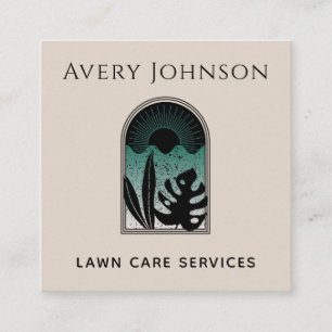 Lawn Care Landscaping Gardening Art Deco Tropical Square Business Card