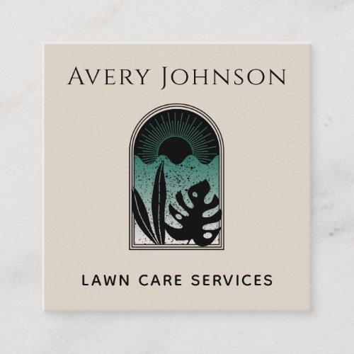 Lawn Care Landscaping Gardening Art Deco Tropical  Square Business Card
