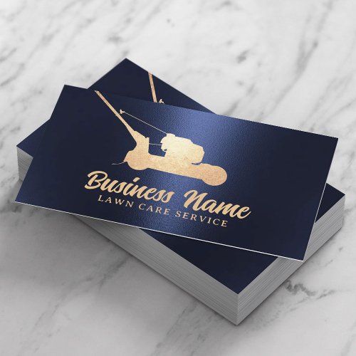 Lawn Care  Landscaping Gold Mower Navy Blue Business Card