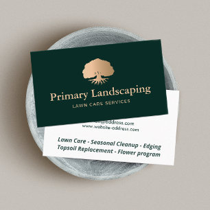 Lawn Care Landscaping Gold Tree with Roots Business Card