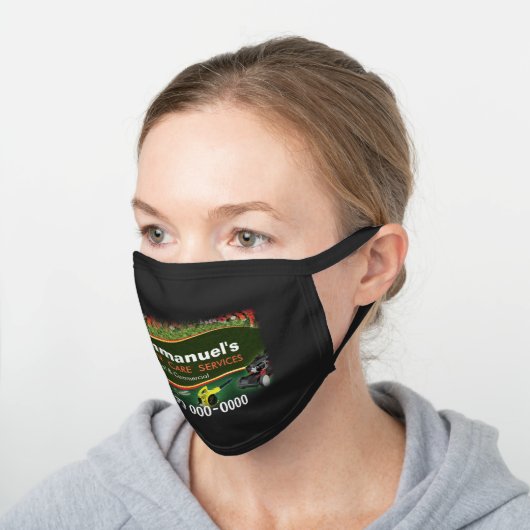 Lawn Care Landscaping Grass Cutting Black Cotton Face Mask (Angled)