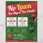 Lawn Care Landscaping Grass Cutting Flyer 8.5 x 11<br><div class="desc">Promote your lawn care landscaping grass cutting services business by customizing this this full page (8.5" x 11") flyer template design. Add your logo for more effective branding. Customize the coupon offers on flyer to attract potential clients. Great for Every Door Direct Mail (EDDM) mailing services when purchasing 16pt or...</div>
