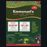 Lawn Care Landscaping Grass Cutting Flyer 8.5 x 11<br><div class="desc">Promote your lawn care landscaping grass cutting services business by customizing this this full page (8.5" x 11") flyer template design. Add your logo for more effective branding. Customize the coupon offers on flyer to attract potential clients. Great for Every Door Direct Mail (EDDM) mailing services when purchasing 16pt or...</div>