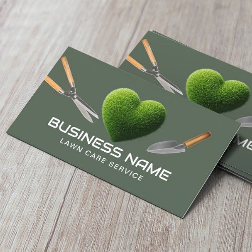 Lawn Care  Landscaping Grass Heart Sage Green Business Card