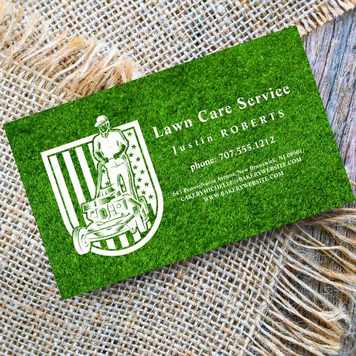 Lawn Care Landscaping Grass Service America flag Business Card
