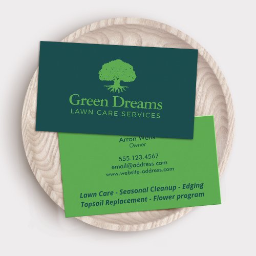 Lawn Care Landscaping Green Tree with Roots Business Card