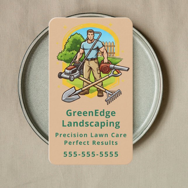 Lawn Care Landscaping Groundskeeping Modern Rustic Business Card (Creator Uploaded)