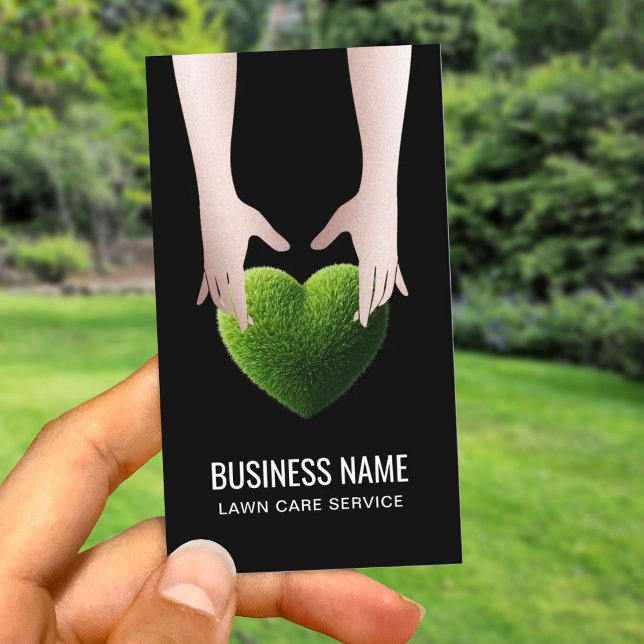 Lawn Care & Landscaping Hands Holding Grass Heart Business Card (Creator Uploaded)