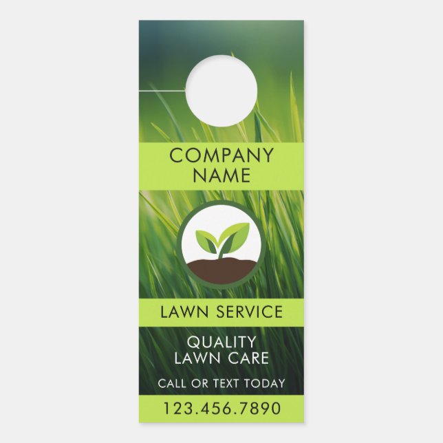 Lawn Care Landscaping Leaf Icon QR Code Door Hanger (Front)