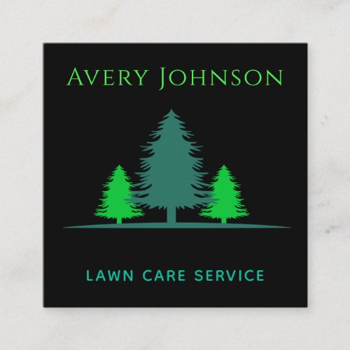 Lawn Care Landscaping Lonely Pine Trees Green Neon Square Business Card