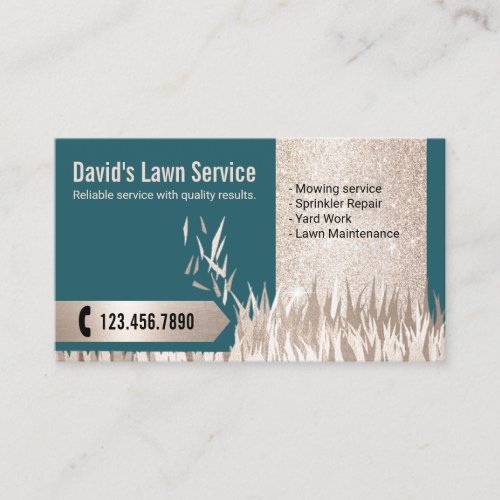 Lawn Care Landscaping Luxury Teal  Gold Business Card