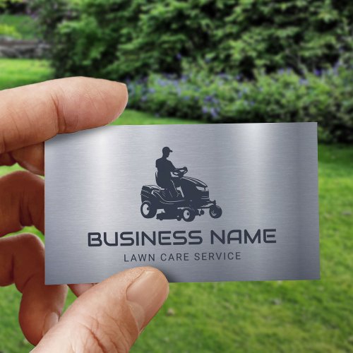 Lawn Care  Landscaping Metal Riding Mower Logo Business Card