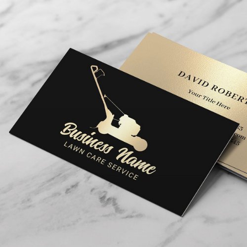 Lawn Care  Landscaping Modern Black  Gold Business Card