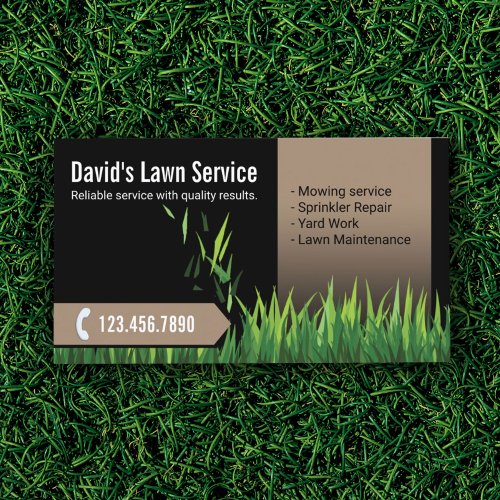 Lawn Care Landscaping Mowing Black  Beige Business Card