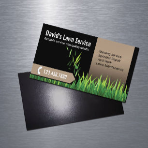 Lawn Care Landscaping Mowing Black & Beige Business Card Magnet
