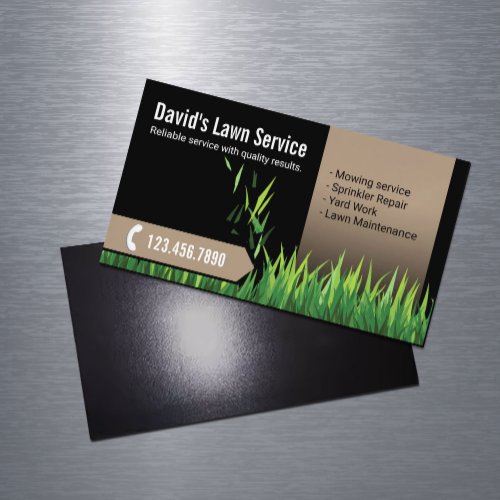 Lawn Care Landscaping Mowing Black  Beige Business Card Magnet