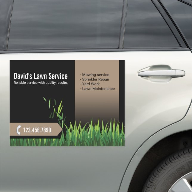 Lawn Care Landscaping Mowing Black & Beige Car Magnet (In Situ)