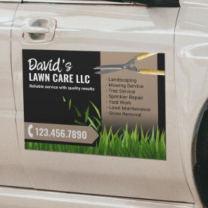Lawn Care Landscaping Mowing Black & Beige Car Magnet