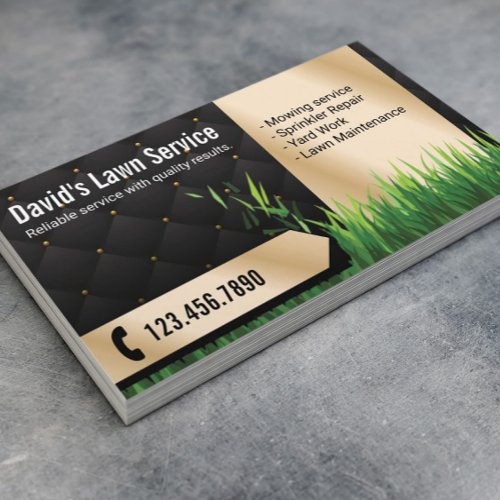 Lawn Care Landscaping Mowing Black  Gold Business Card