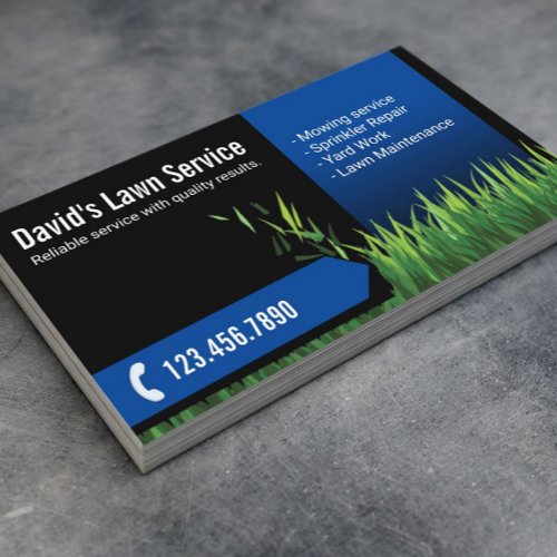 Lawn Care Landscaping Mowing Black  Navy Business Card