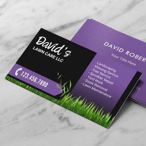 Lawn Care Landscaping Mowing Black  Purple Business Card