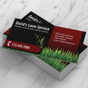 Lawn Care Landscaping Mowing Black & Red Business Card
