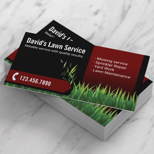 Lawn Care Landscaping Mowing Black  Red Business Card