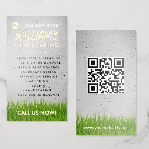 Lawn Care Landscaping Mowing Cutting Services Gold Foil Business Cards