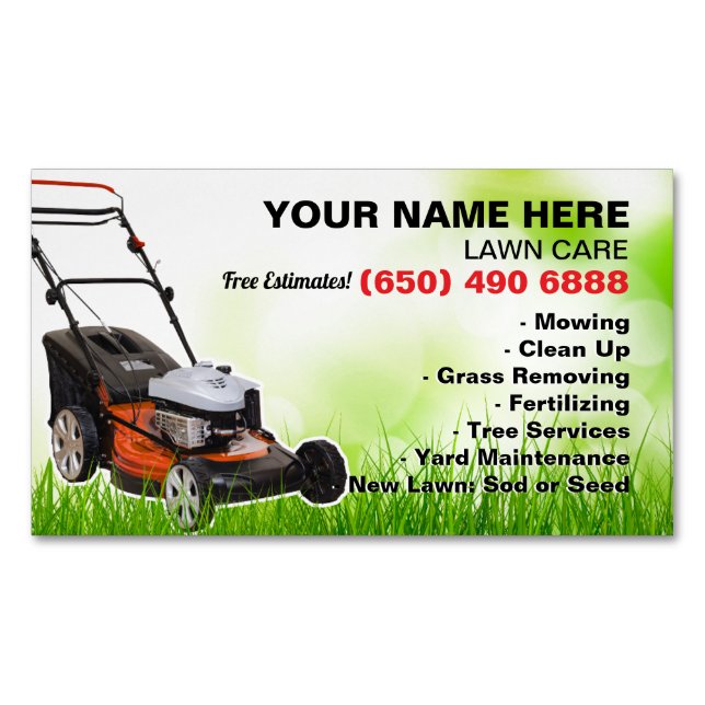 Lawn Care Landscaping Mowing Grass Tree Service Business Card Magnet (Front)