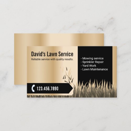 Lawn Care Landscaping Mowing Modern Gold Business Card