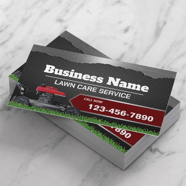 Lawn Care Landscaping Mowing Professional Metal Business Card (Creator Uploaded)