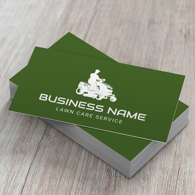Lawn Care & Landscaping Riding Mower Plain Green Business Card (Creator Uploaded)