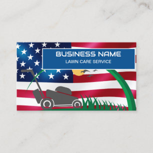 Lawn Care & Landscaping Riding Mower USA Flag Busi Business Card