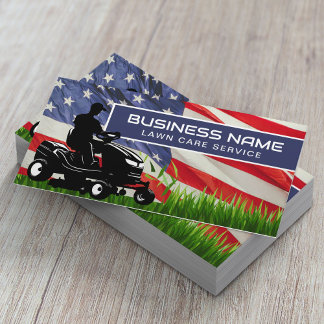 Lawn Care & Landscaping Riding Mower USA Flag Business Card