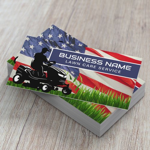 Lawn Care  Landscaping Riding Mower USA Flag Business Card