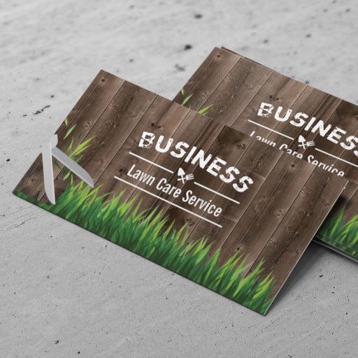 Customizable Lawn Care &amp; Landscaping Service Barn Wood Business Card