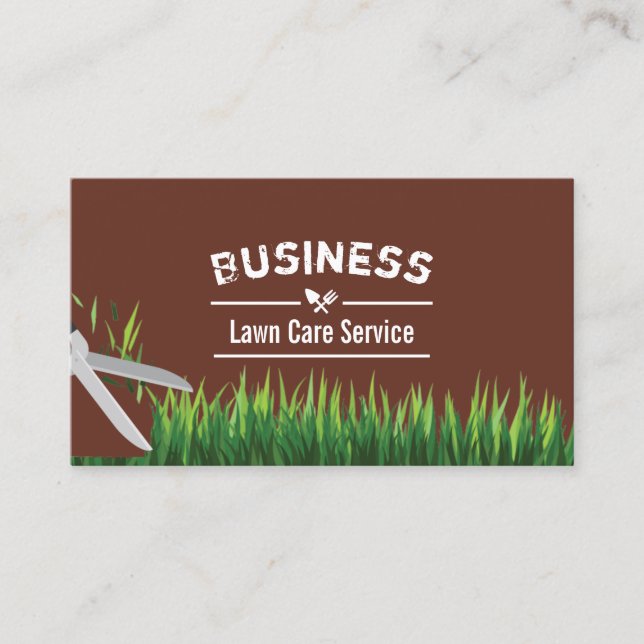 Lawn Care & Landscaping Service Brick Red Business Card (Front)