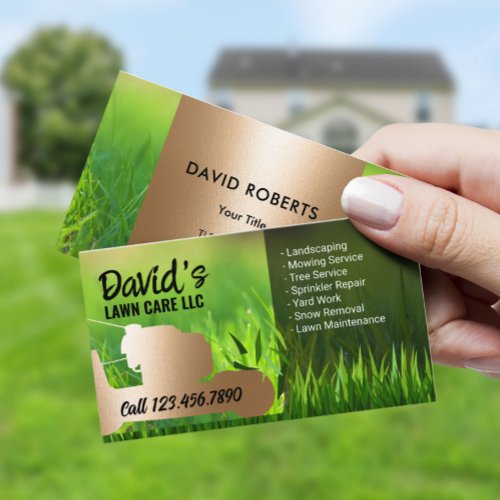 Lawn Care  Landscaping Service Gold Mower Business Card
