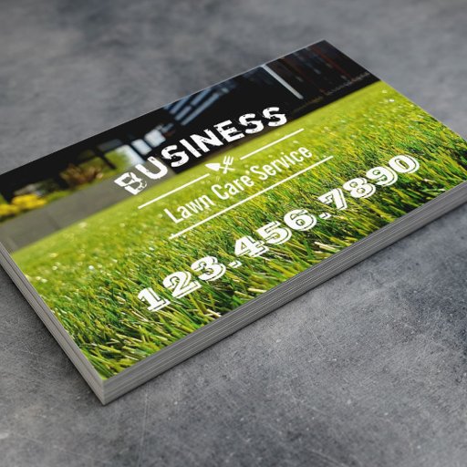 Customizable Lawn Care &amp; Landscaping Service Grass Field Business Card