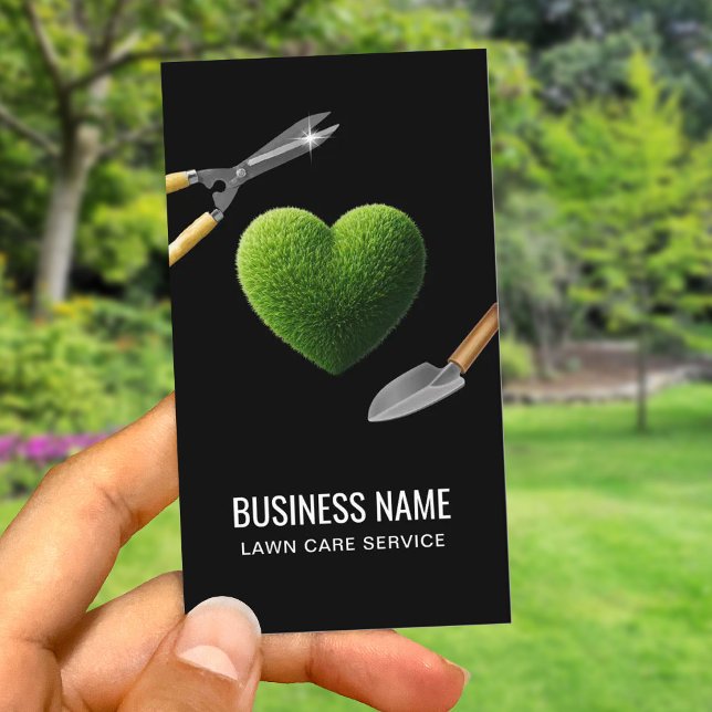 Lawn Care & Landscaping Service Grass Heart Black Business Card (Creator Uploaded)