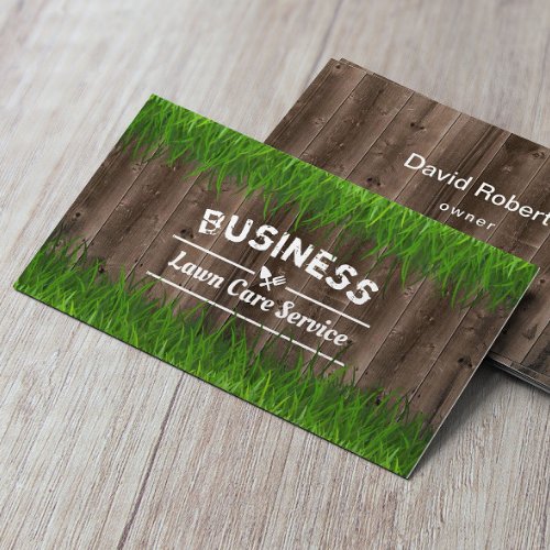 Lawn Care  Landscaping Service Grass  Wood Business Card