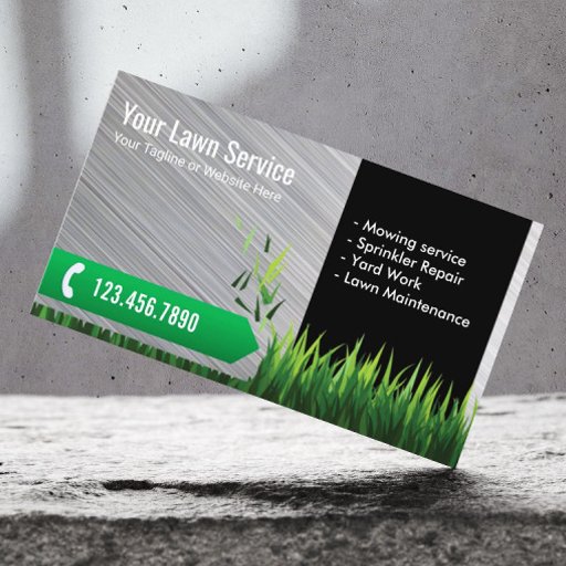Customizable Lawn Care &amp; Landscaping Service Metal Business Card