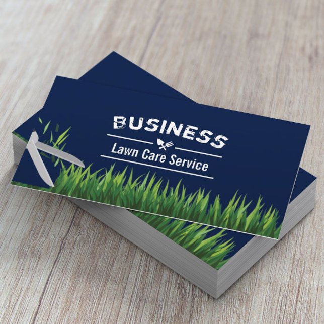 Lawn Care & Landscaping Service Navy Blue Business Card (Creator Uploaded)