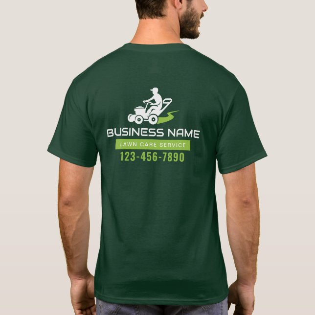 Lawn Care & Landscaping Service Riding Mower Logo T-Shirt (Back)